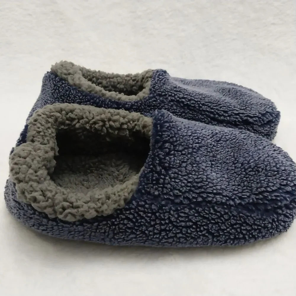 Snoozies Mens Two Tone Fleece Lined Slippers Navy Blue And Gray #E62